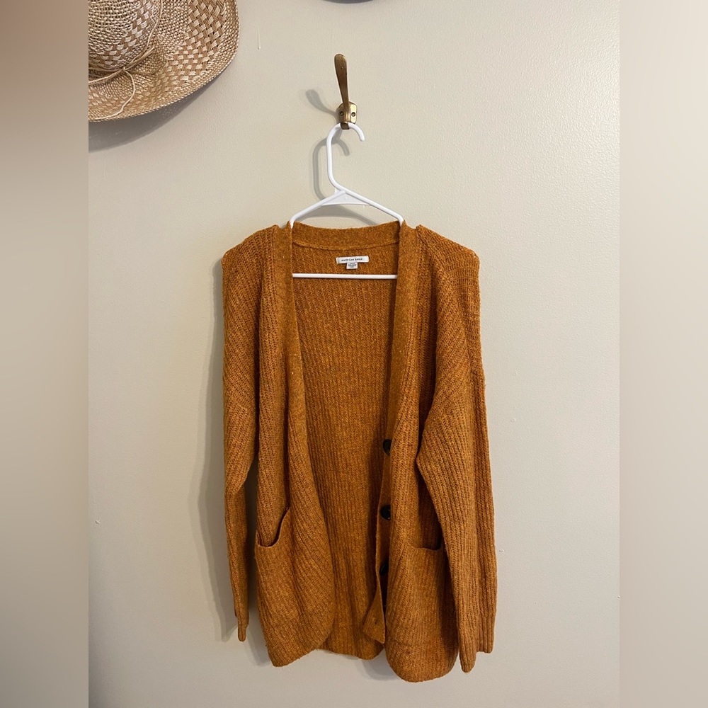 Orange American eagle long cardigan with dark buttons